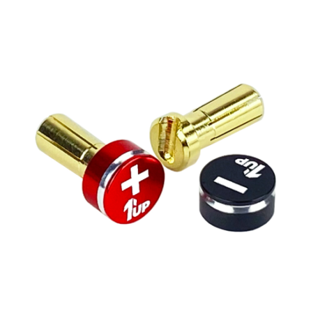 1up Racing LowPro Bullet Plugs w/ Grips – 5mm Red/Black 190432