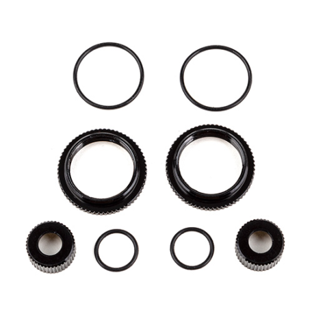 Team Associated 13mm Shock Collar and Seal Retainer Set, black aluminum 91929